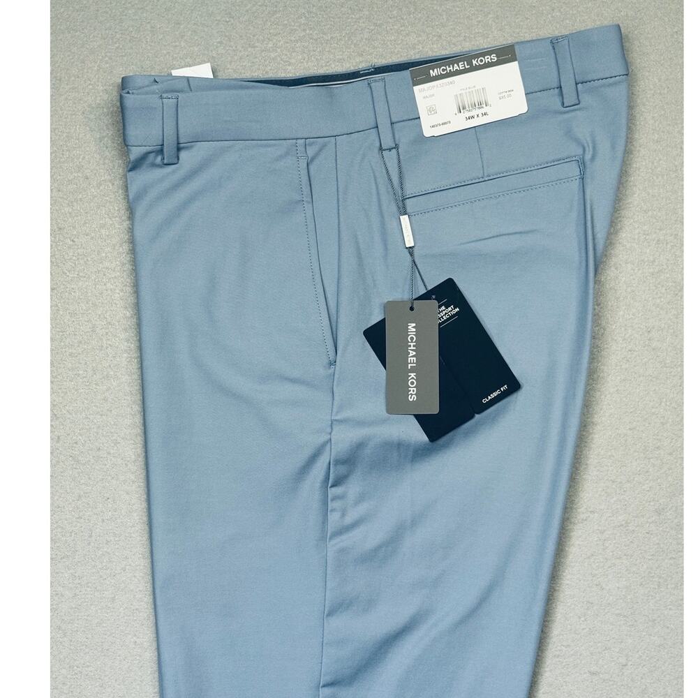 Michael Kors Men's Classic-Fit Cotton-Blend Dress Pants Pale Blue 34x34 $95